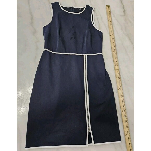 Ann Taylor Factory Dress👗Navy Blue, White Stitching, Sleeveless 0P Petite - Picture 1 of 8